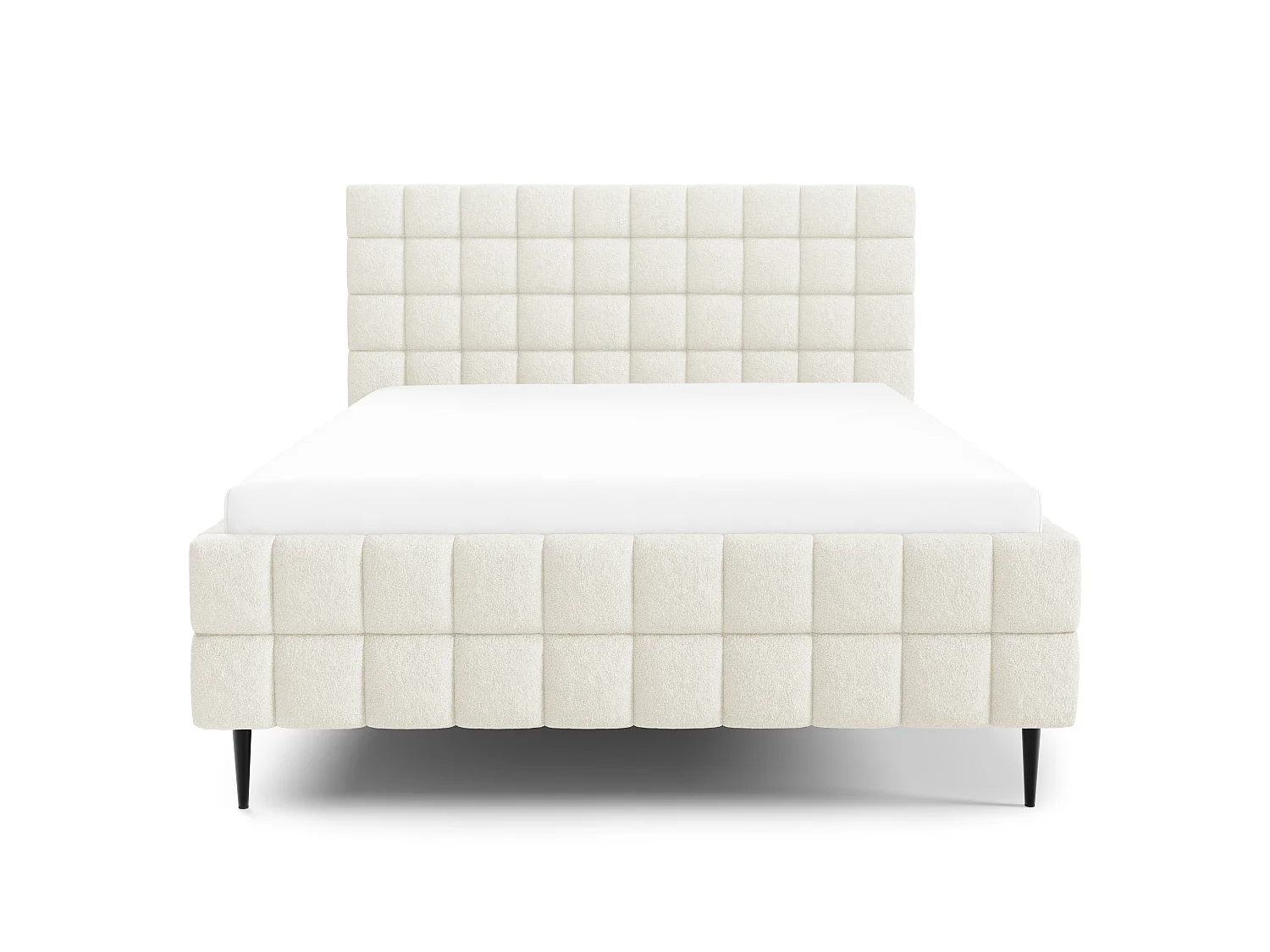 FURNISTAR Lit rembourré ARDELLO avec pieds et coffre de rangement|Lit 160x200|Lit double|Sommier à lattes|Style boxspring|sans matelas|chambre-Crème