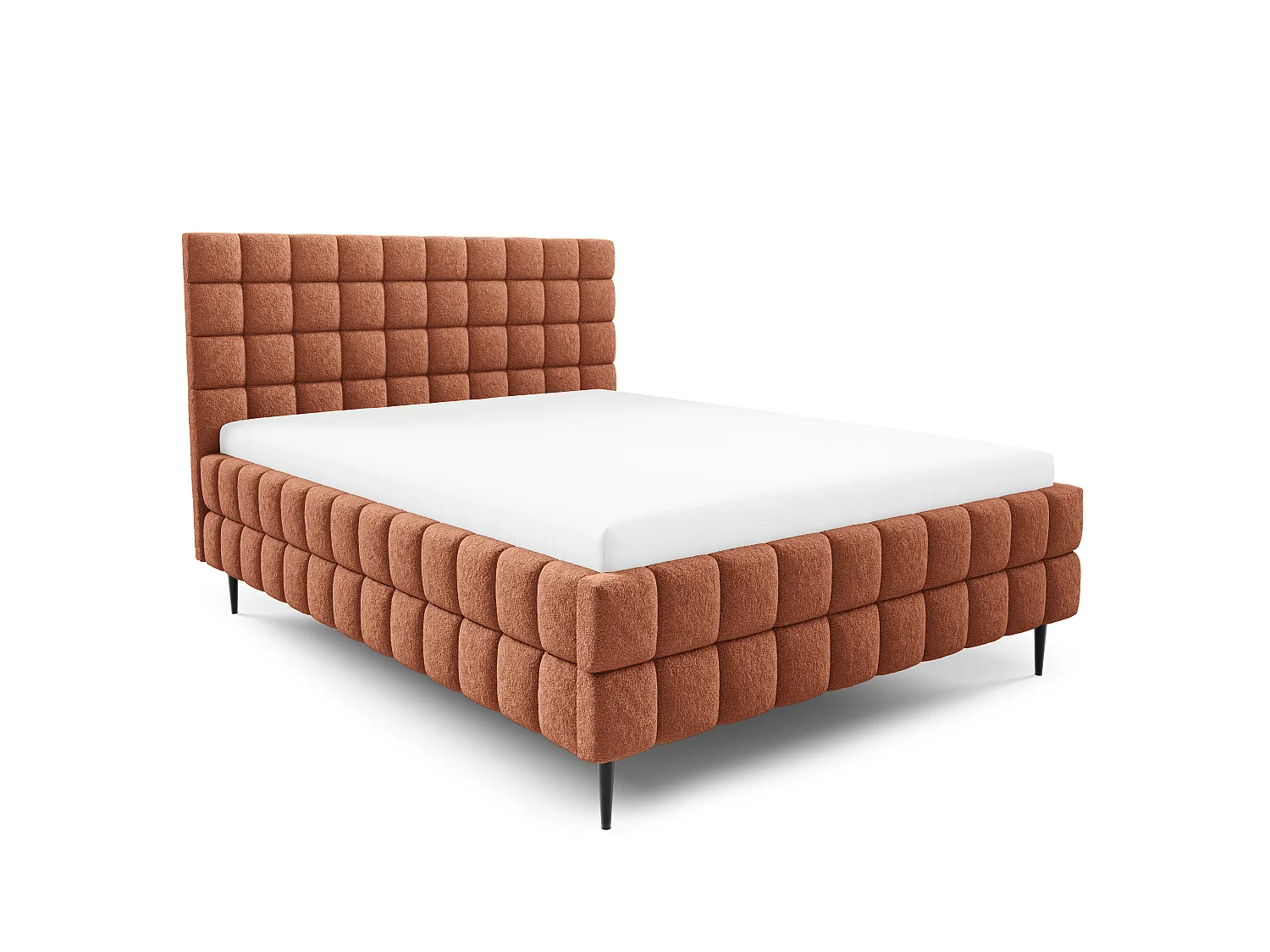 FURNISTAR Lit rembourré ARDELLO avec pieds et coffre de rangement|Lit 160x200|Lit double|Sommier à lattes|Style boxspring|sans matelas|chambre-Roux