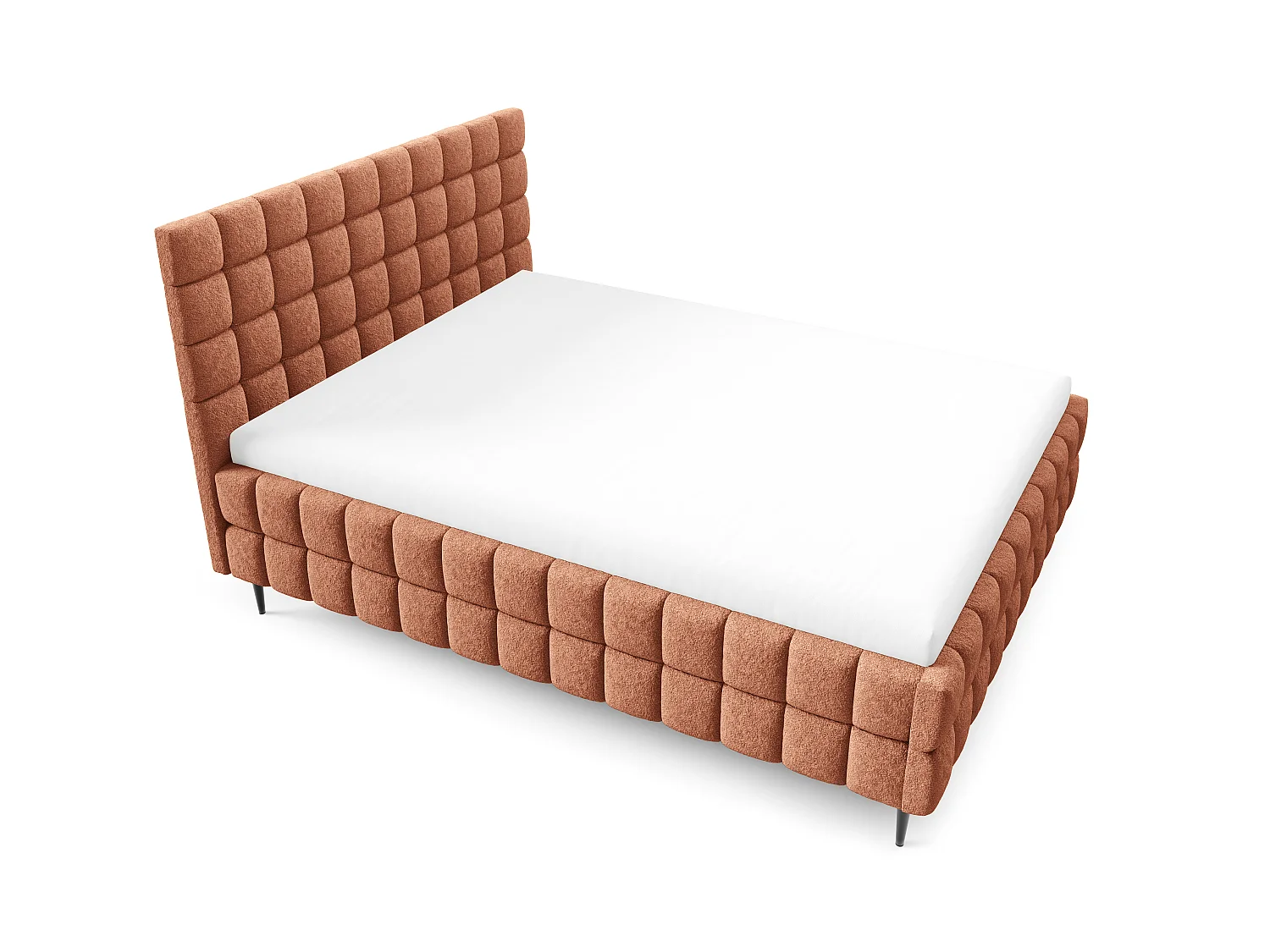 FURNISTAR Lit rembourré ARDELLO avec pieds et coffre de rangement|Lit 140x200|Lit double|Sommier à lattes|Style boxspring|sans matelas|chambre-Roux