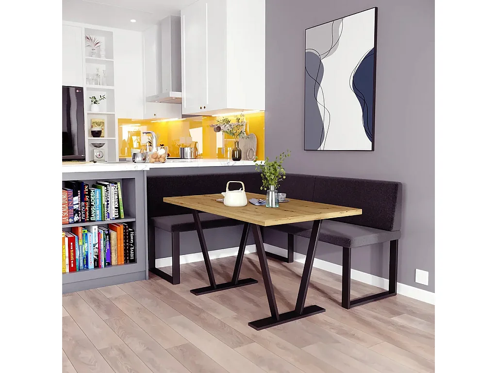 Banquette d’angle AKIKO Olga avec table - 142x196 Gauche-Inari100-Tissu|Ensemble banquette d’angle|Cuisine|moderne|Coin salon|Coin repas