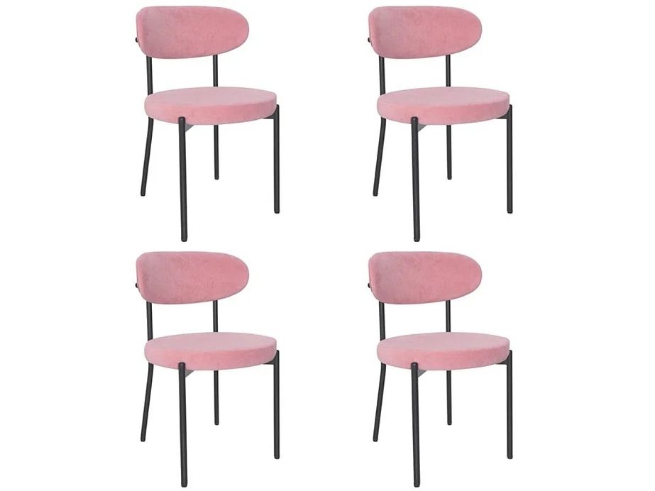 Modern Round Glass Dining Table Set With 4 Pink Velvet Chairs 4 Seater Dining Table Set