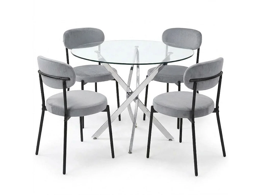 Modern Dining Table Set For 4 Dining Table With 4 Grey Velvet Chairs For Dining Room Furniture