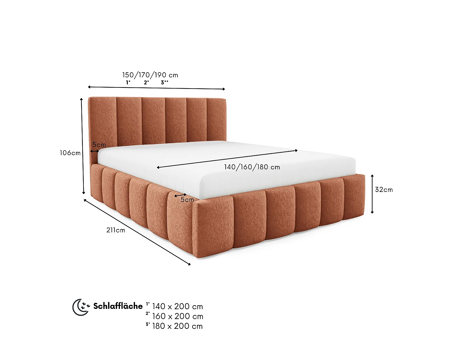 FURNISTAR Gestoffeerd bed LINO met opbergruimte 180x200|Tweepersoonsbed|Lattenbodem|Boxspring-look|zonder matras|Slaapkamer-Vosrood