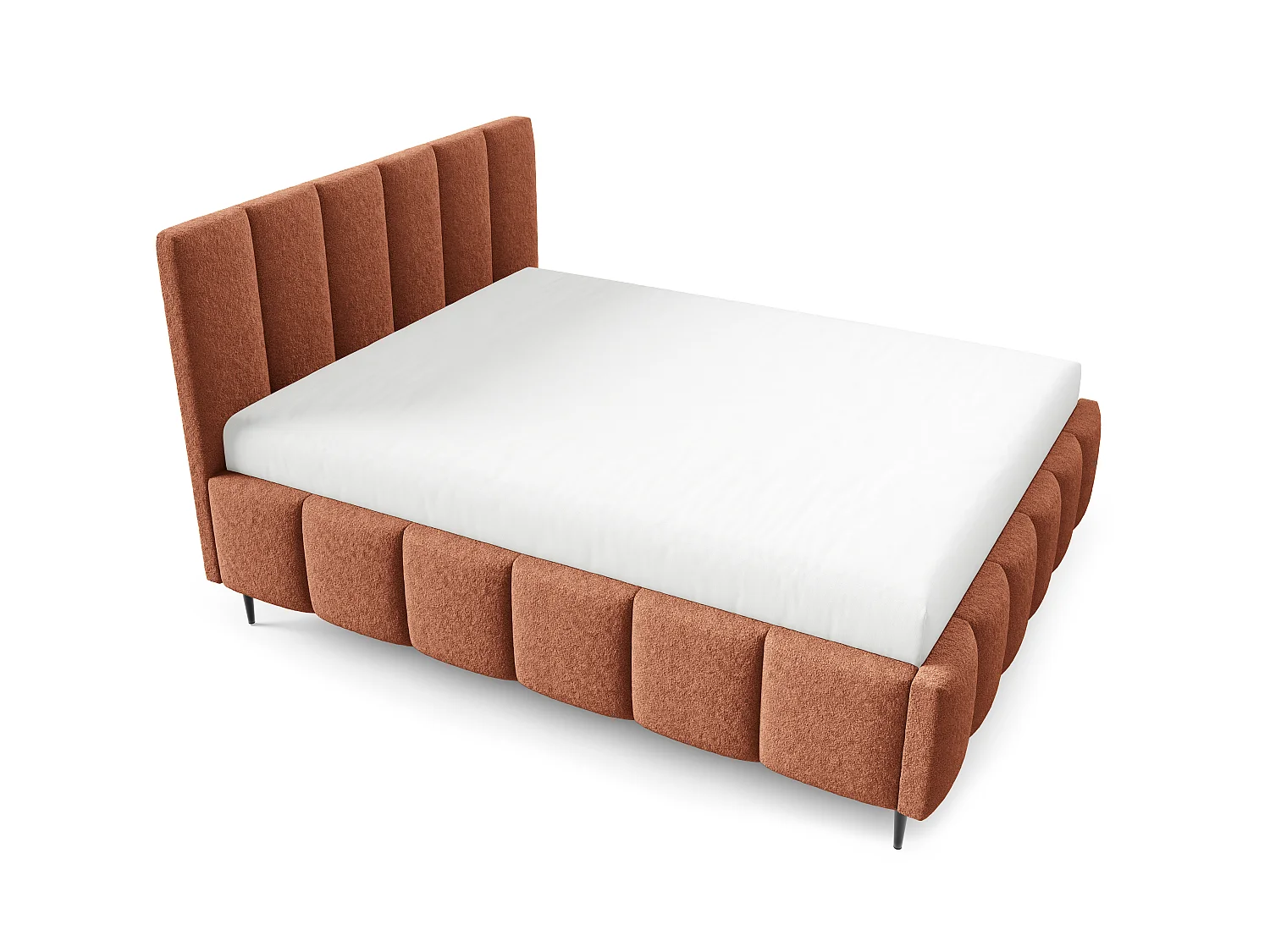 FURNISTAR Gestoffeerd bed LINO met poten en opbergruimte 140x200|Tweepersoonsbed|Lattenbodem|Boxspring-look|zonder matras|Slaapkamer-Vosrood