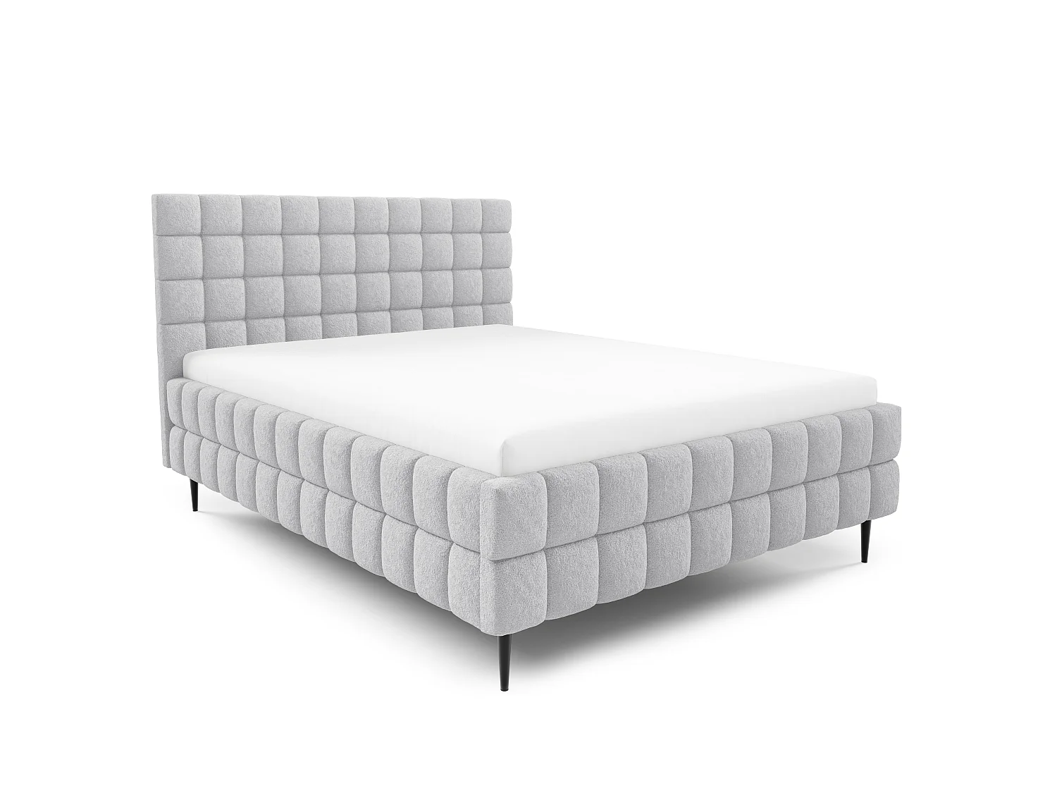 FURNISTAR Lit rembourré ARDELLO avec pieds et coffre de rangement|Lit 160x200|Lit double|Sommier à lattes|Style boxspring|sans matelas|chambre-Gris