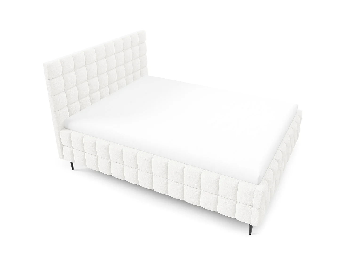 FURNISTAR Lit rembourré ARDELLO avec pieds et coffre de rangement|Lit 180x200|Lit double|Sommier à lattes|Style boxspring|sans matelas|chambre-Blanc