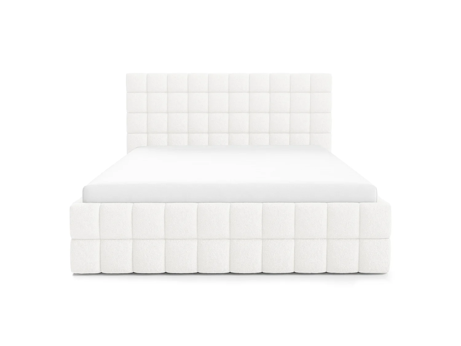 FURNISTAR Lit rembourré ARDELLO avec coffre de rangement|Lit 140x200|Lit double|Sommier à lattes|Style boxspring|sans matelas|chambre-Blanc