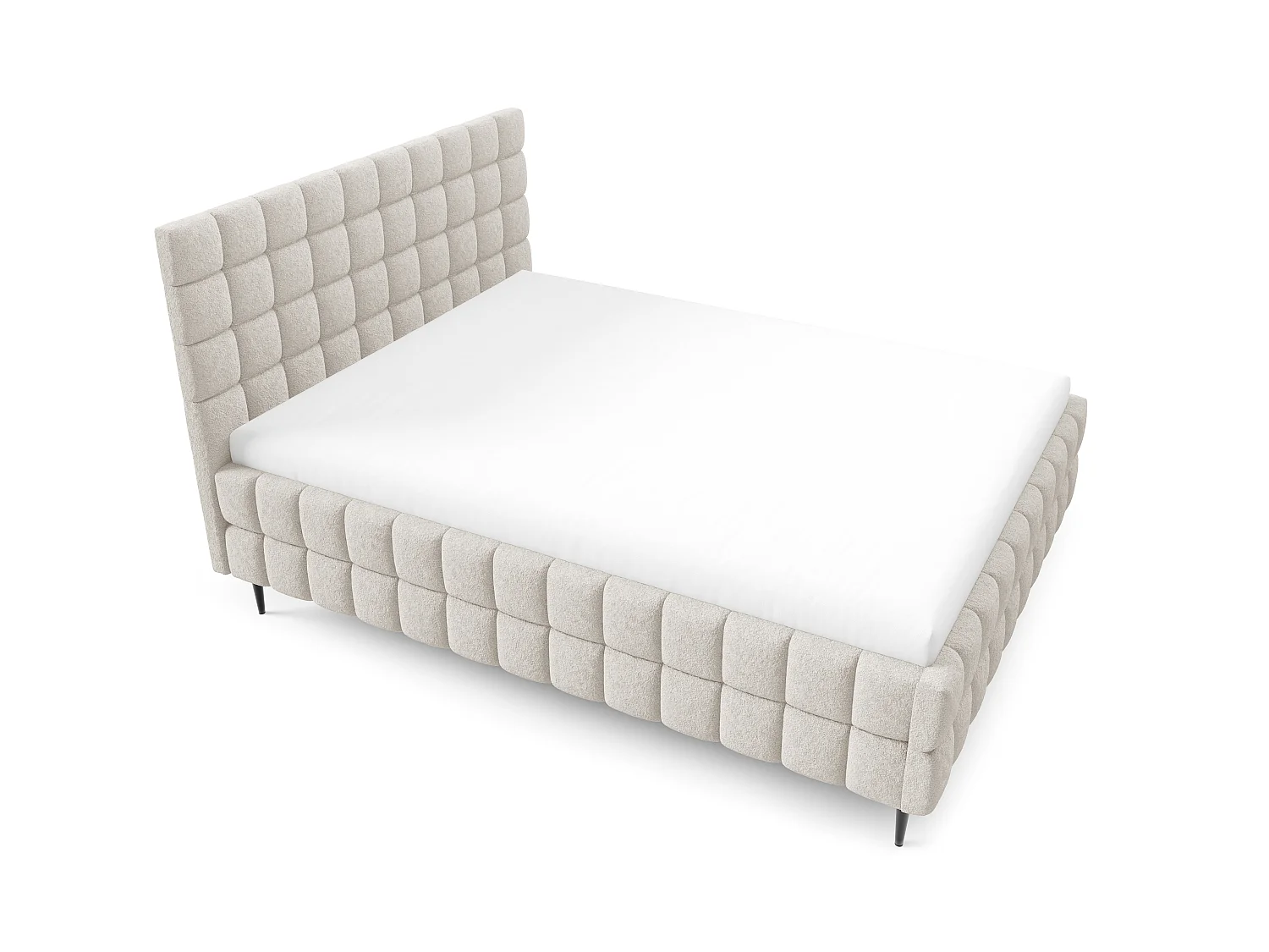 FURNISTAR Lit rembourré ARDELLO avec pieds et coffre de rangement|Lit 140x200|Lit double|Sommier à lattes|Style boxspring|sans matelas|chambre-Beige
