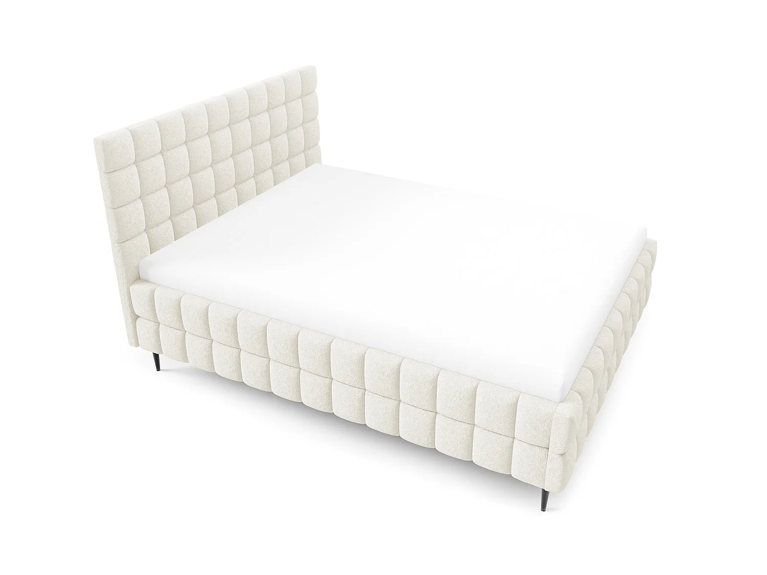 FURNISTAR Lit rembourré ARDELLO avec pieds et coffre de rangement|Lit 140x200|Lit double|Sommier à lattes|Style boxspring|sans matelas|chambre-Crème