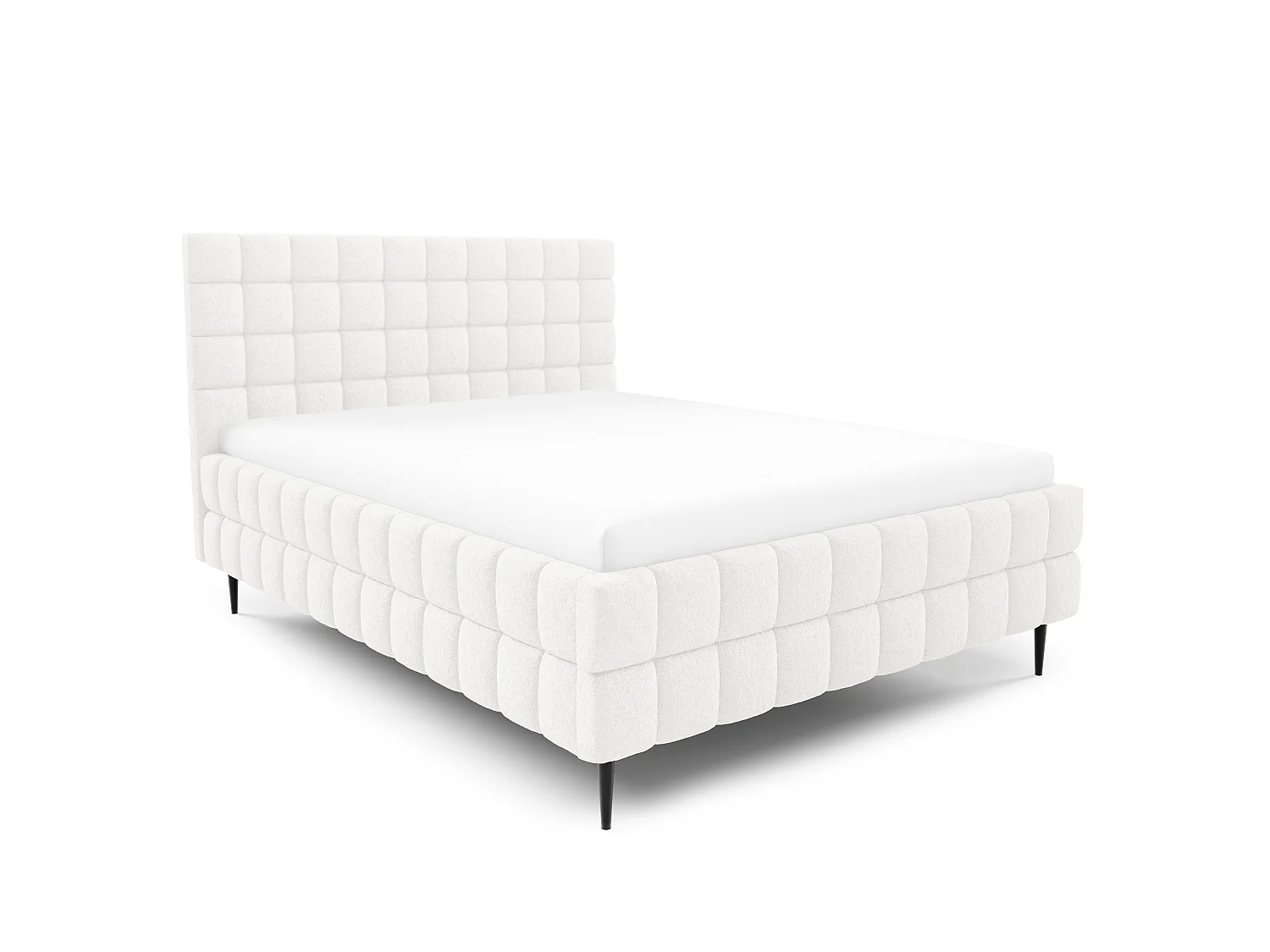 FURNISTAR Lit rembourré ARDELLO avec pieds et coffre de rangement|Lit 160x200|Lit double|Sommier à lattes|Style boxspring|sans matelas|chambre-Blanc