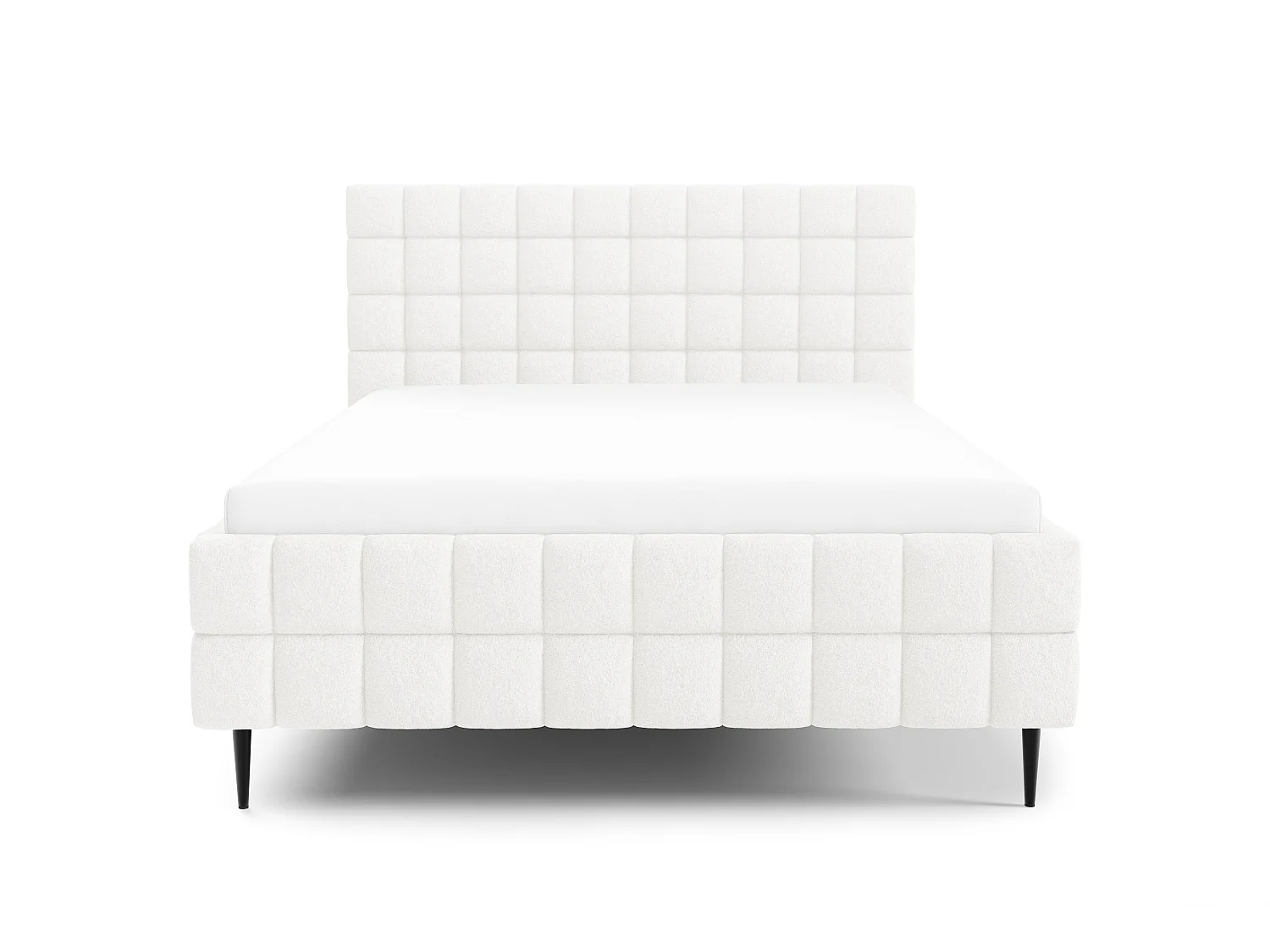 FURNISTAR Lit rembourré ARDELLO avec pieds et coffre de rangement|Lit 160x200|Lit double|Sommier à lattes|Style boxspring|sans matelas|chambre-Blanc