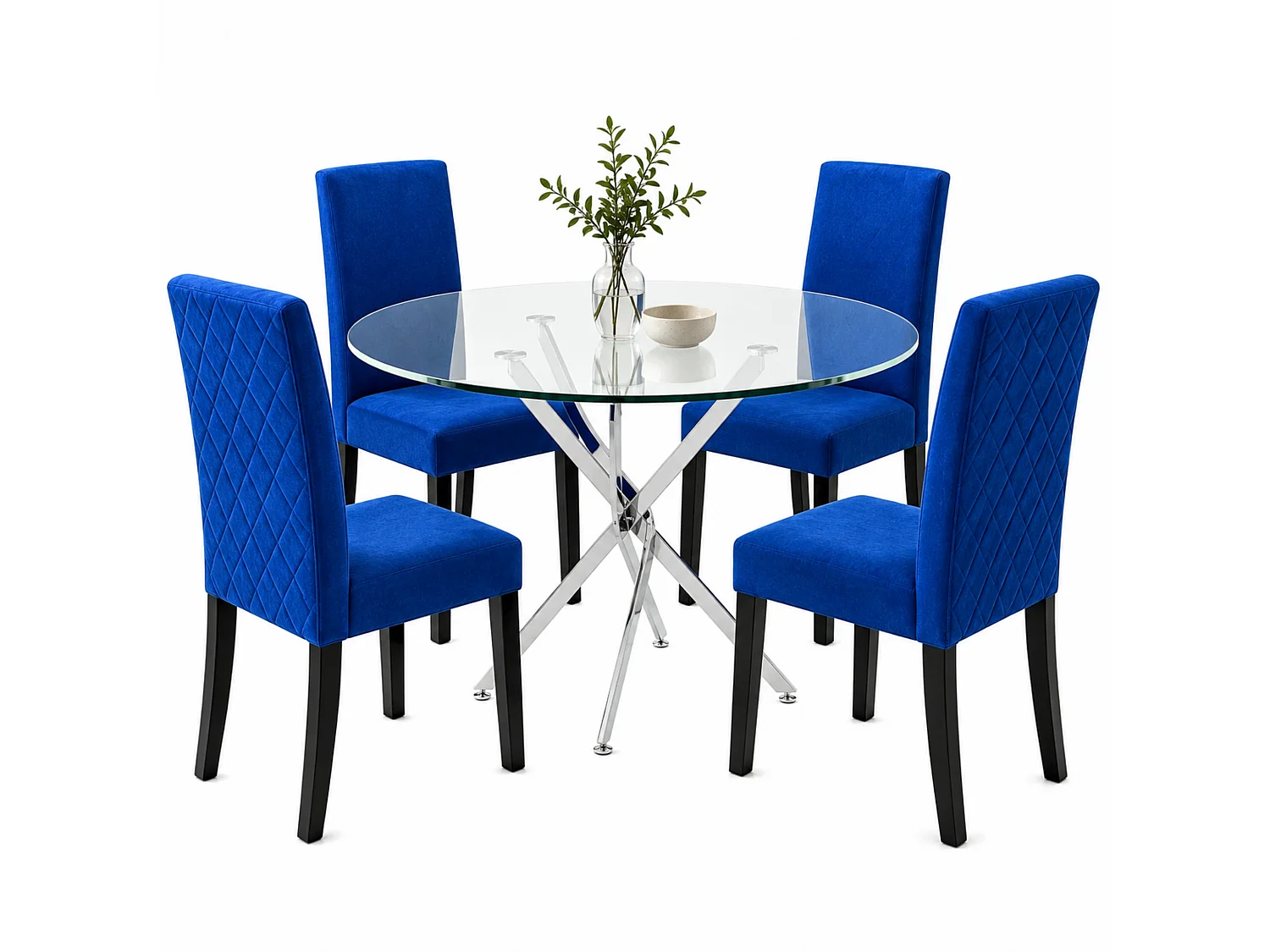Modern Dining Table Set For 4 Dining Table With 4 Blue Velvet Chairs For Dining Room Furniture