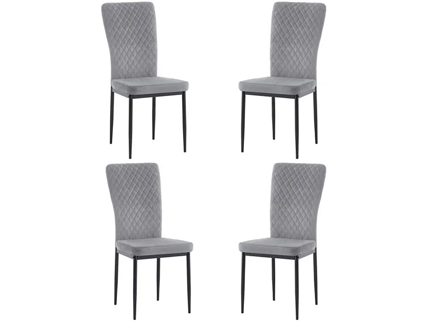 Modern Round Glass Dining Table Set With 4 Grey Velvet Chairs 4 Seater Dining Table Set
