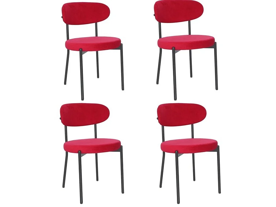 Oira Homes Modern 4 Seater Dining Table Set With Round Glass Dining Table And 4 Red Velvet Chairs