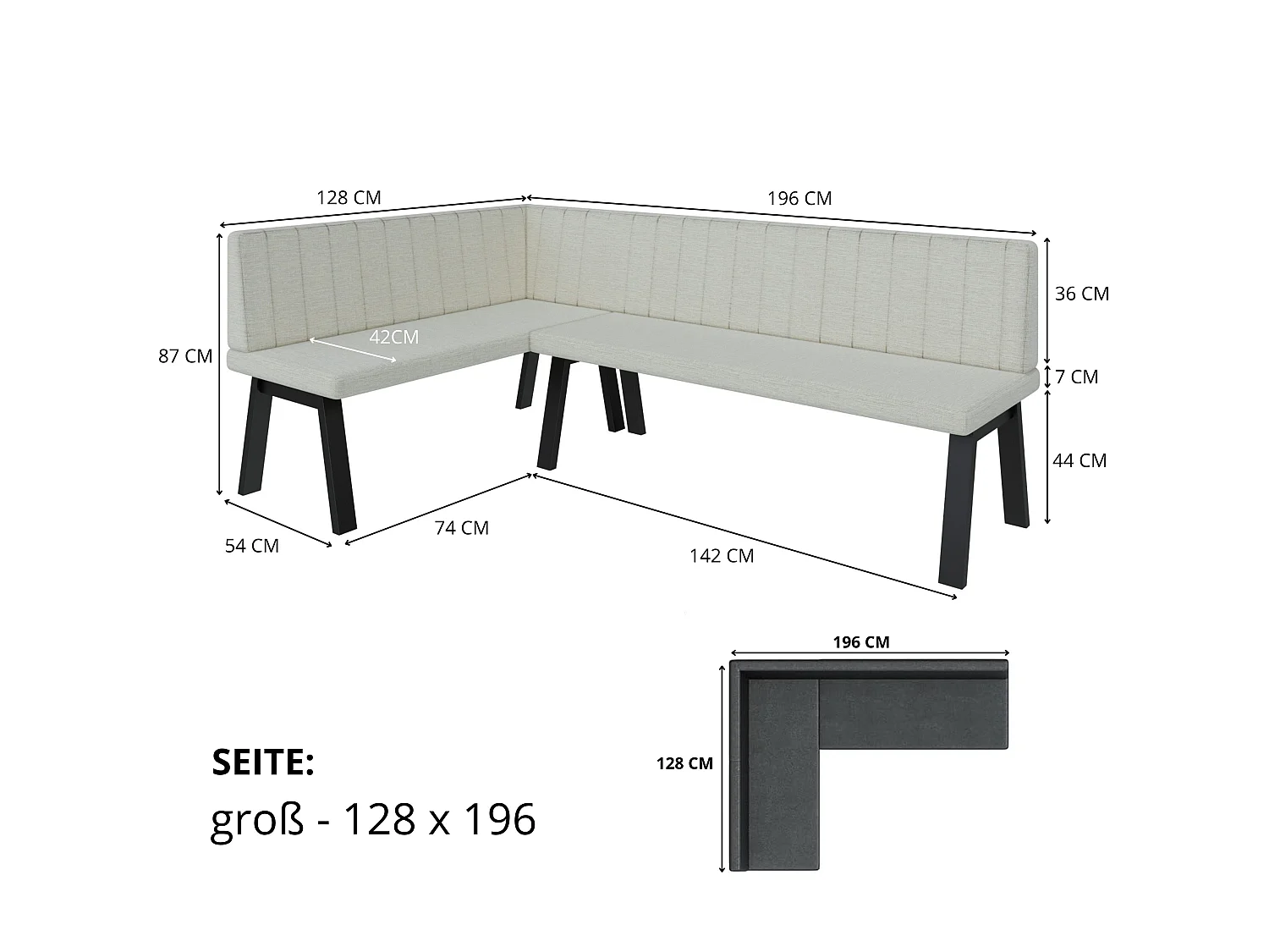 Banquette d’angle Akiko Metal A -128x196-Gauche-Inari22- Tissu|Ensemble banquette d’angle|Cuisine|moderne|Coin salon|Coin repas