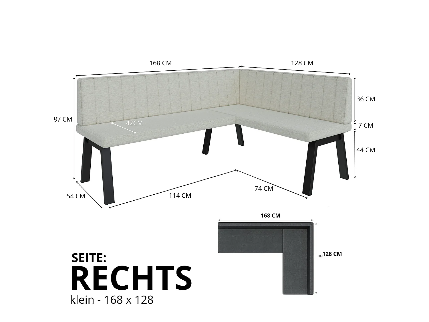 Banquette d’angle Akiko Metal A -168x128-Droite-Inari96- Tissu|Ensemble banquette d’angle|Cuisine|moderne|Coin salon|Coin repas