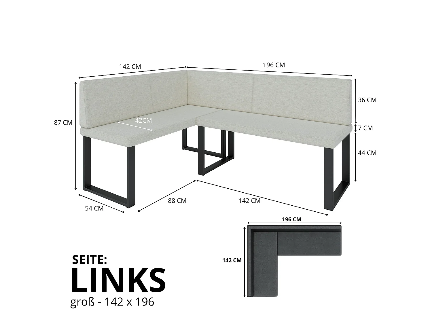 Banquette d’angle AKIKO Olga avec table - 142x196 Gauche-SOFT11-Similicuir|Ensemble banquette d’angle|Cuisine|moderne|Coin salon|Coin repas