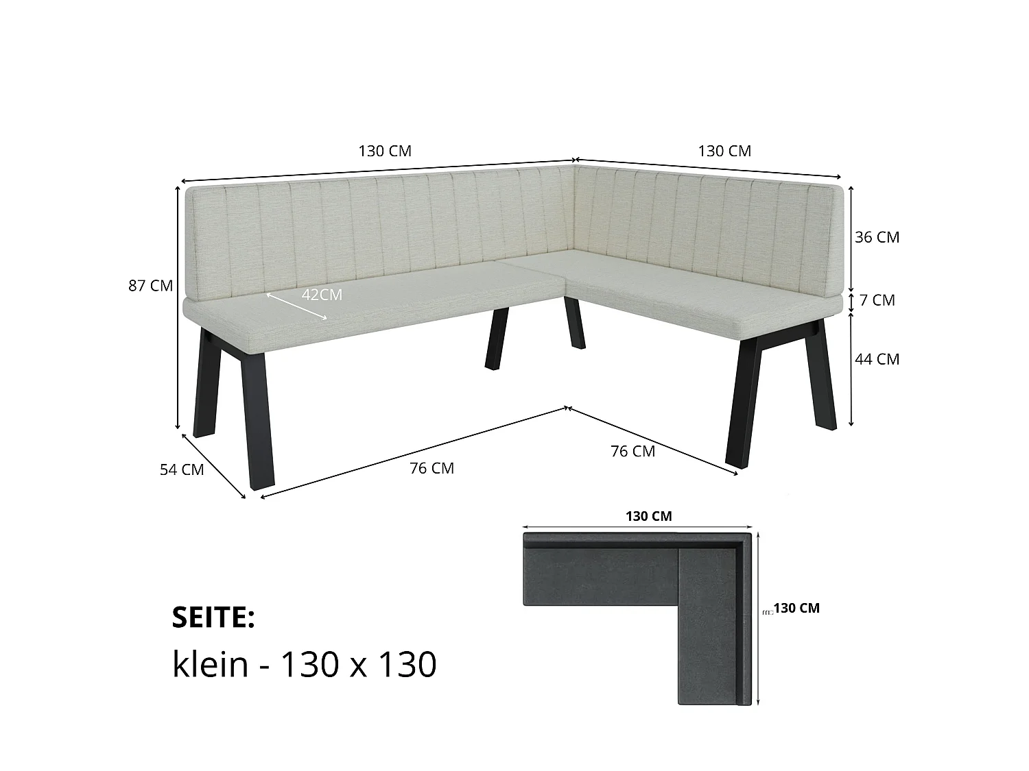 Banquette d’angle Akiko Metal A -130x130-Inari100- Tissu|Ensemble banquette d’angle|Cuisine|moderne|Coin salon|Coin repas