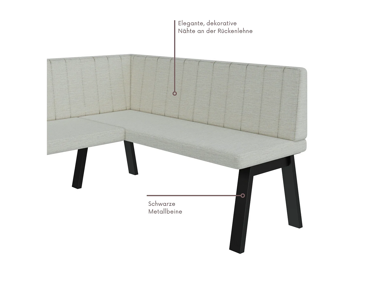 Banquette d’angle Akiko Metal A -130x130-Inari100- Tissu|Ensemble banquette d’angle|Cuisine|moderne|Coin salon|Coin repas