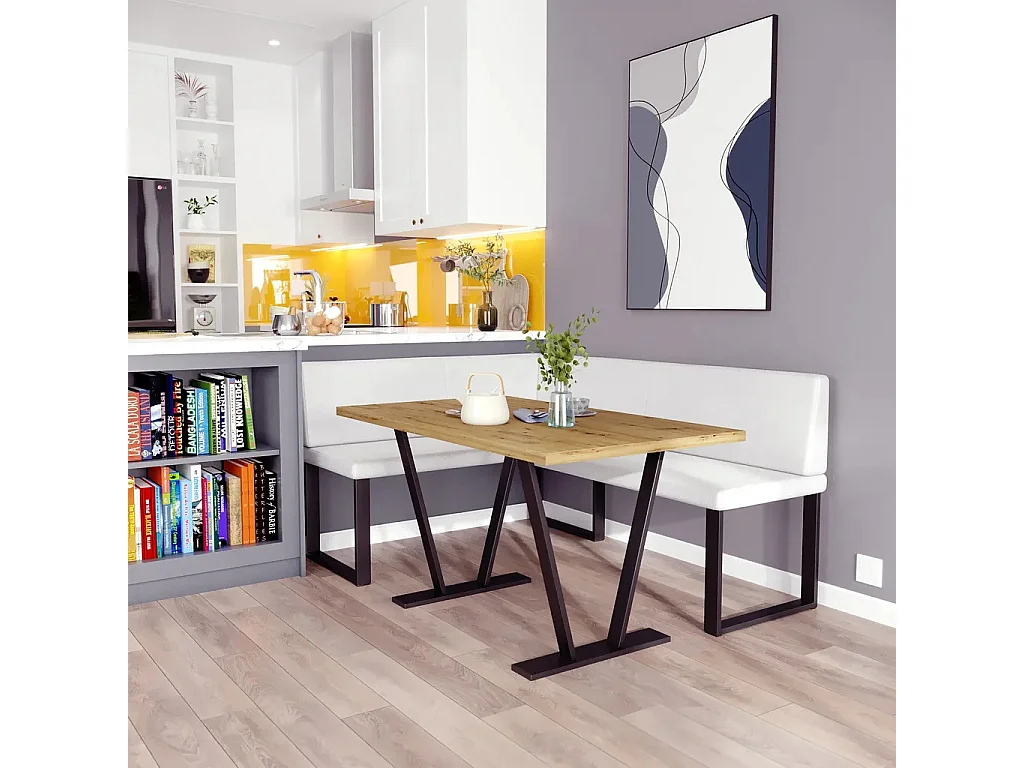 Banquette d’angle AKIKO Olga avec table - 128x168 Gauche-SOFT17-Similicuir|Ensemble banquette d’angle|Cuisine|moderne|Coin salon|Coin repas