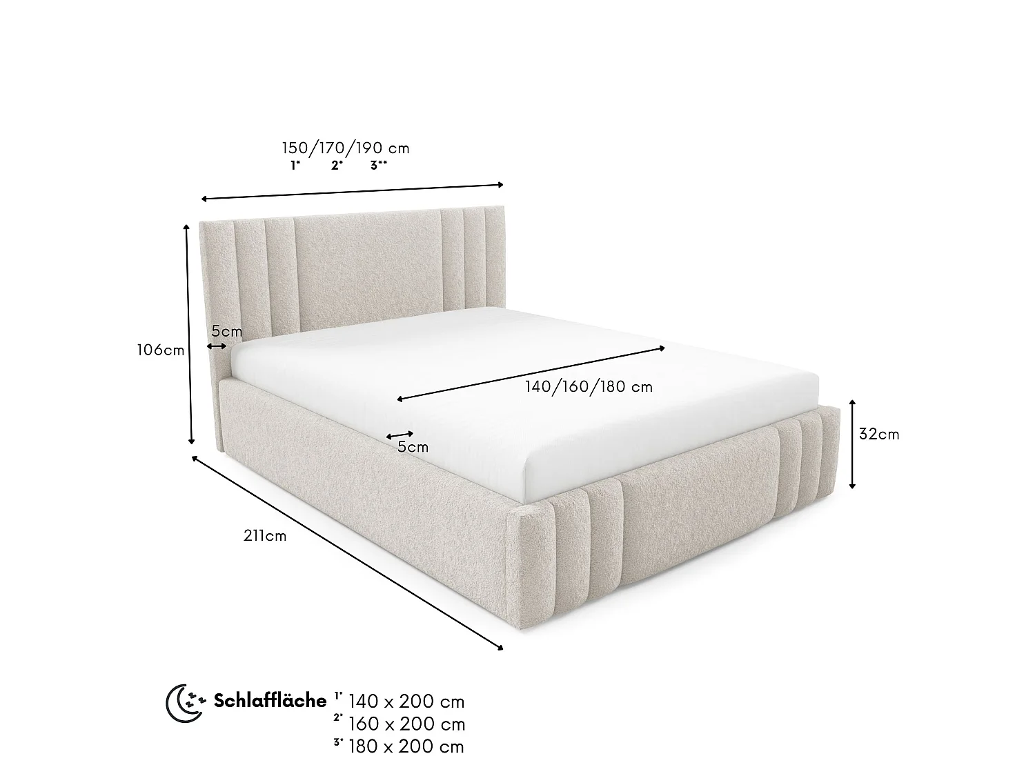 Gestoffeerd bed RIVIO met poten en opbergruimte 160x200,tweepersoonsbed,lattenbodem,boxspringlook,zonder matras,slaapkamer-Beige