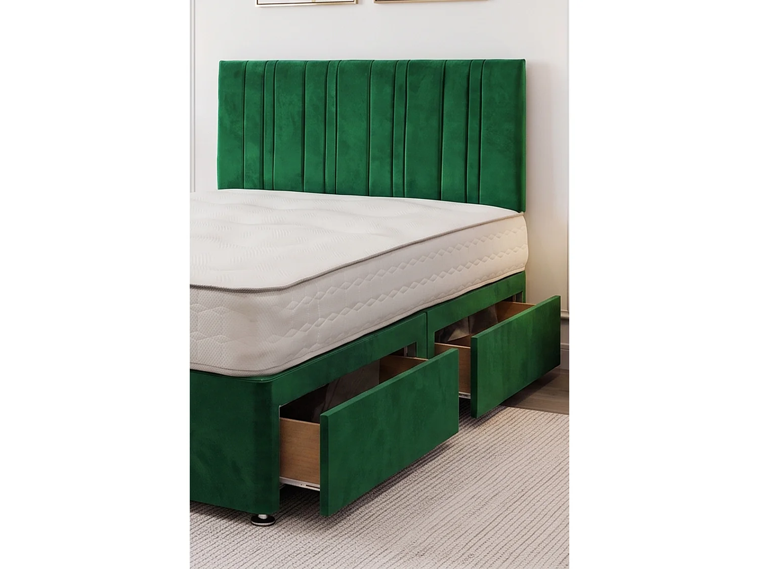 SKY Emerald Plush Bed Set With Mattress, 2 Drawers Same Side & 24"Headboard, 3FT - Single