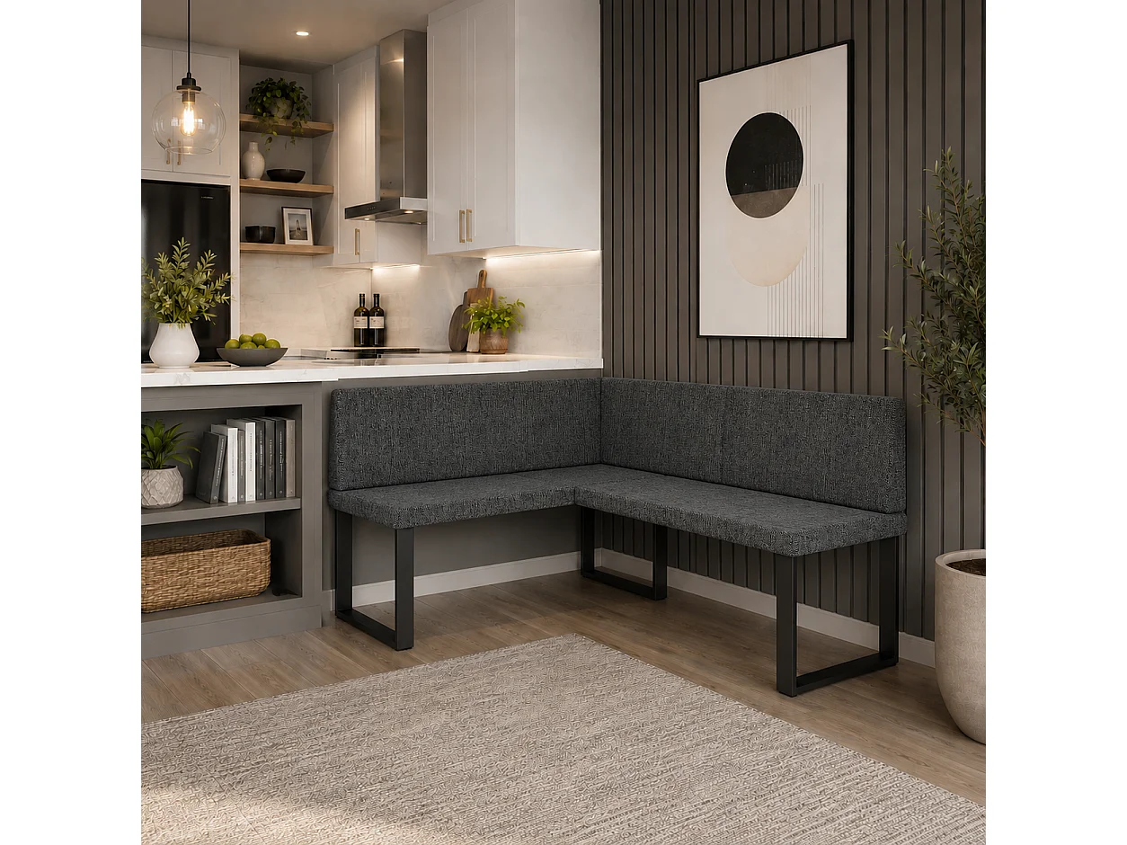 Banquette d’angle Akiko NINA Metal [] -196x142 DROITE-INARI 96- Tissu|Ensemble banquette d’angle|Cuisine|moderne|Coin salon|Coin repas