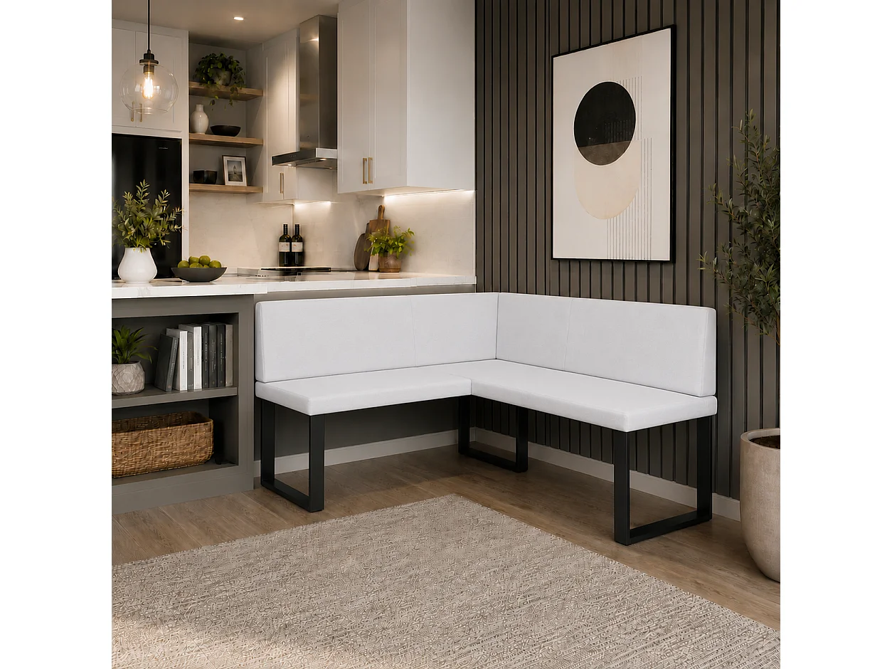 Banquette d’angle Akiko NINA Metal [] -142x196 GAUCHE-SOFT 17- Similicuir|Ensemble banquette d’angle pour salle à manger|Cuisine|moderne|Coin repas