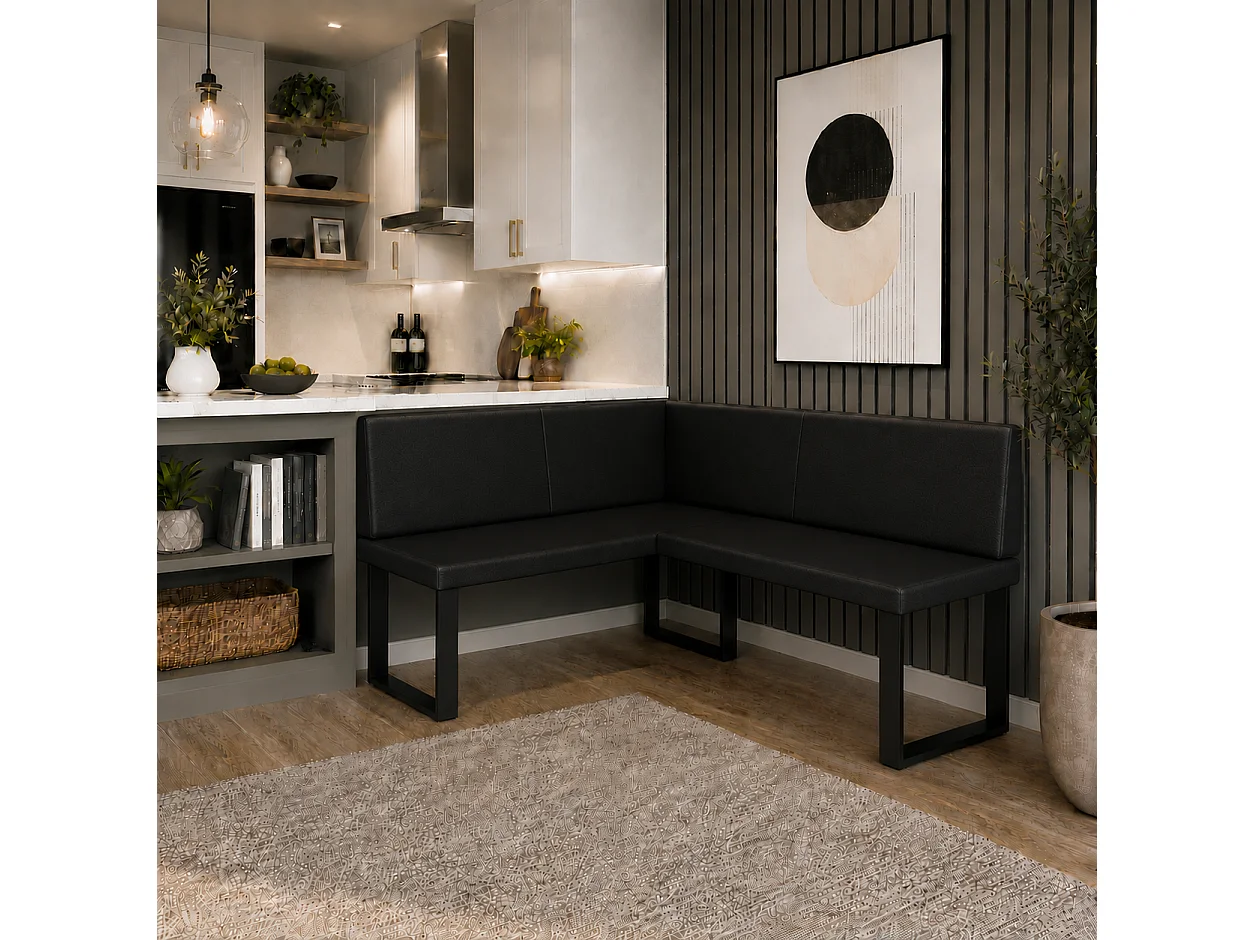 Banquette d’angle Akiko NINA Metal [] -142x196 GAUCHE-SOFT 11- Similicuir|Ensemble banquette d’angle pour salle à manger|Cuisine|moderne|Coin repas