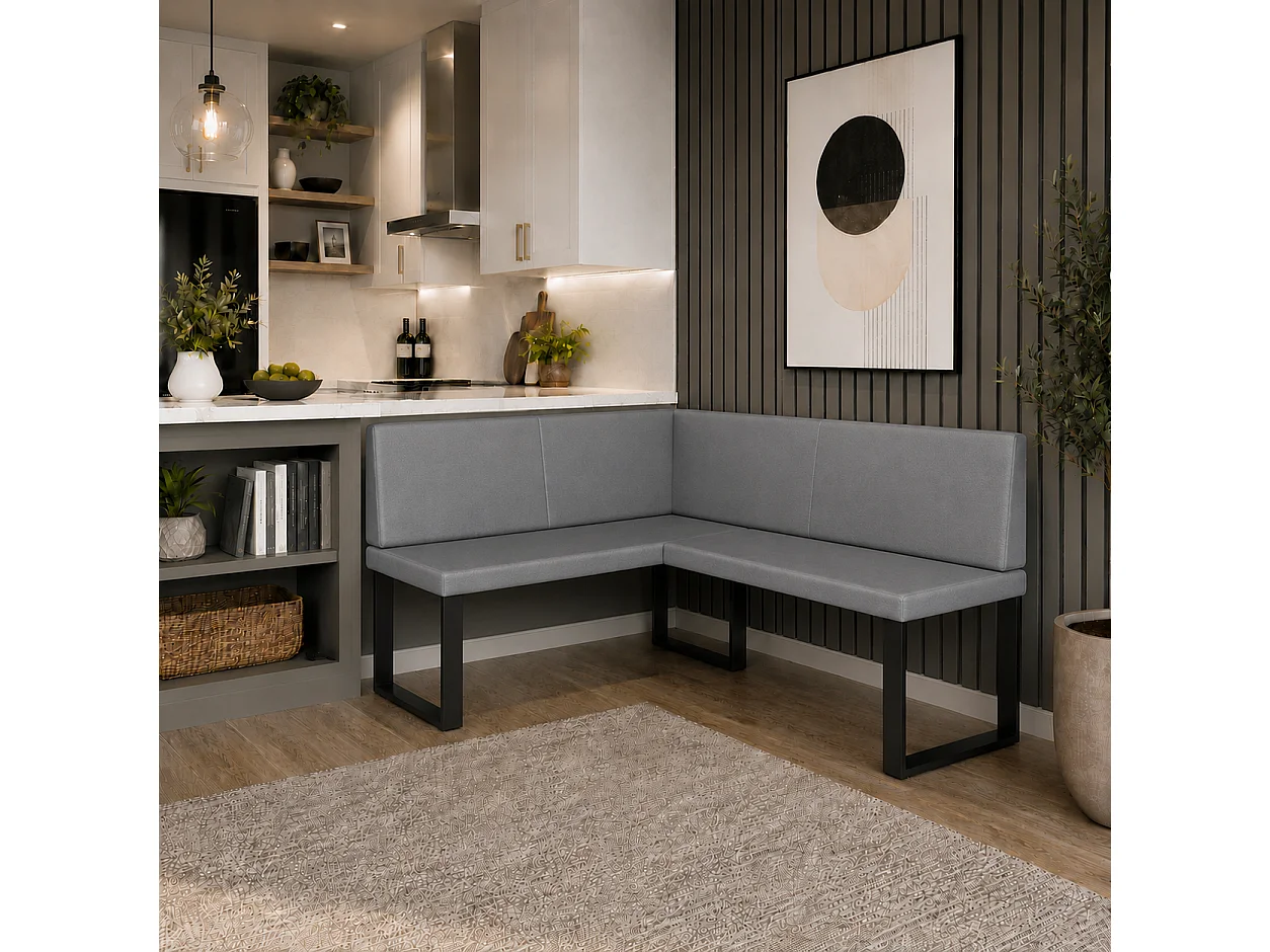 Banquette d’angle Akiko NINA Metal [] -128x168 GAUCHE-SOFT 29- Similicuir|Ensemble banquette d’angle pour salle à manger|Cuisine|moderne|Coin repas
