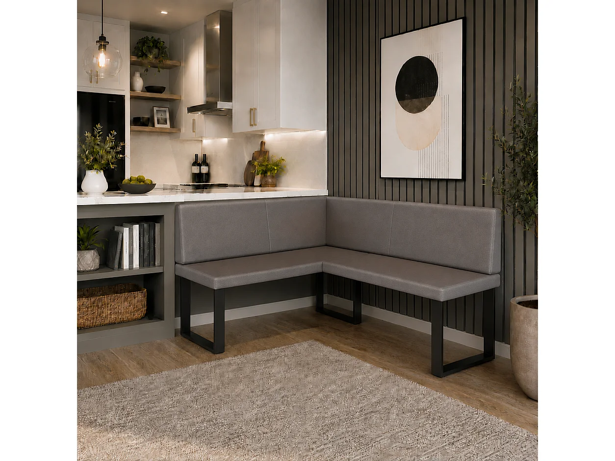 Banquette d’angle Akiko NINA Metal [] -142x196 GAUCHE-SOFT 30- Similicuir|Ensemble banquette d’angle pour salle à manger|Cuisine|moderne|Coin repas