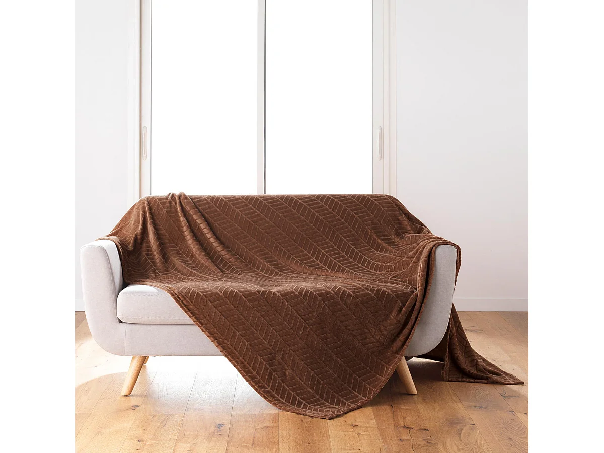 Plaid Flanelle en Relief "Arya" 180x220cm Choco