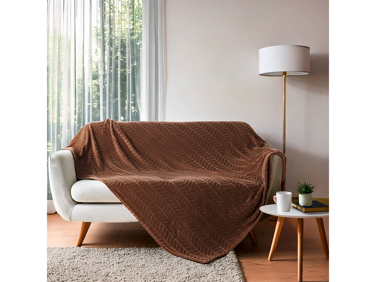 Plaid Flanelle en Relief "Arya" 180x220cm Choco