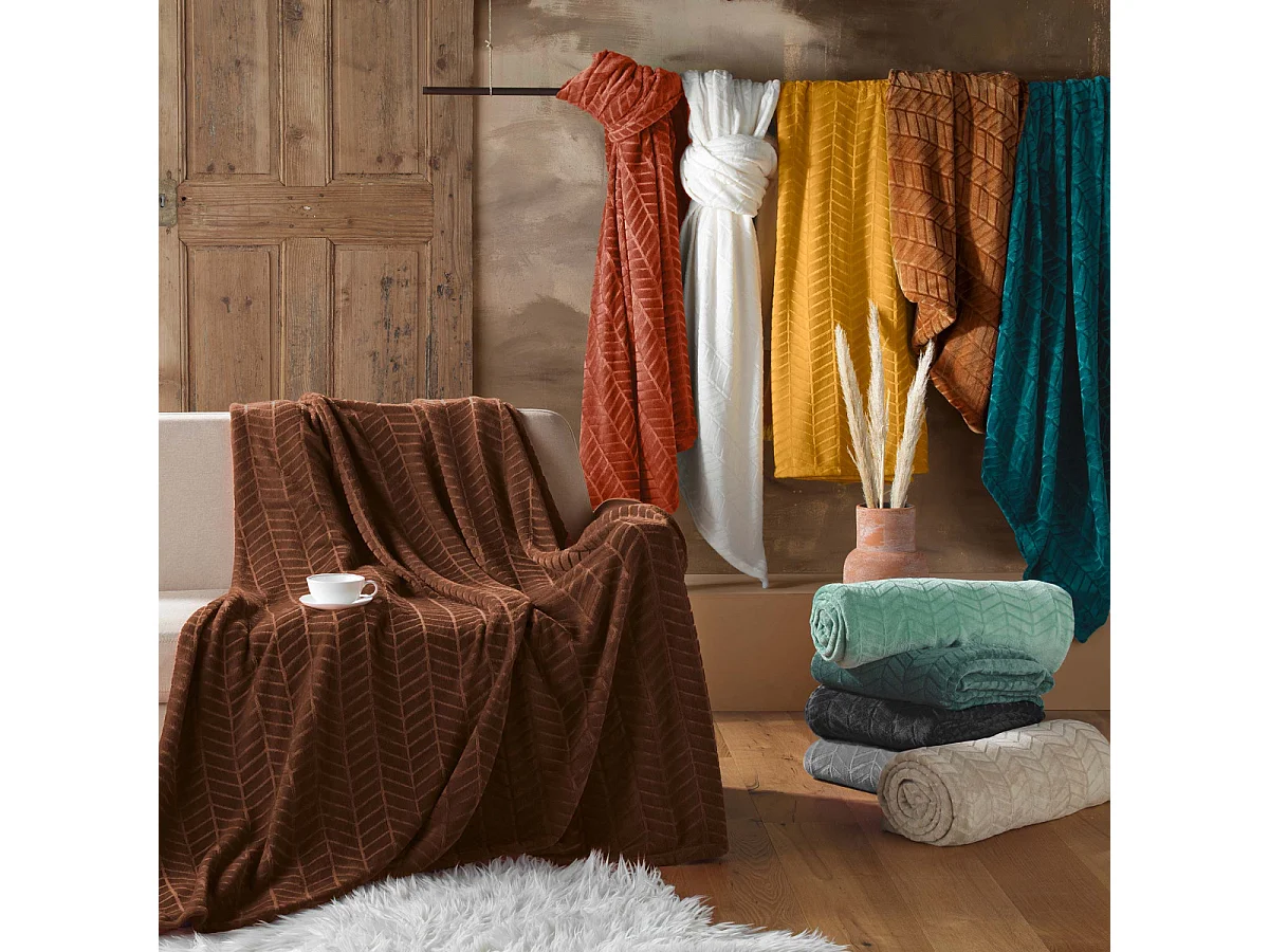 Plaid Flanelle en Relief "Arya" 180x220cm Choco