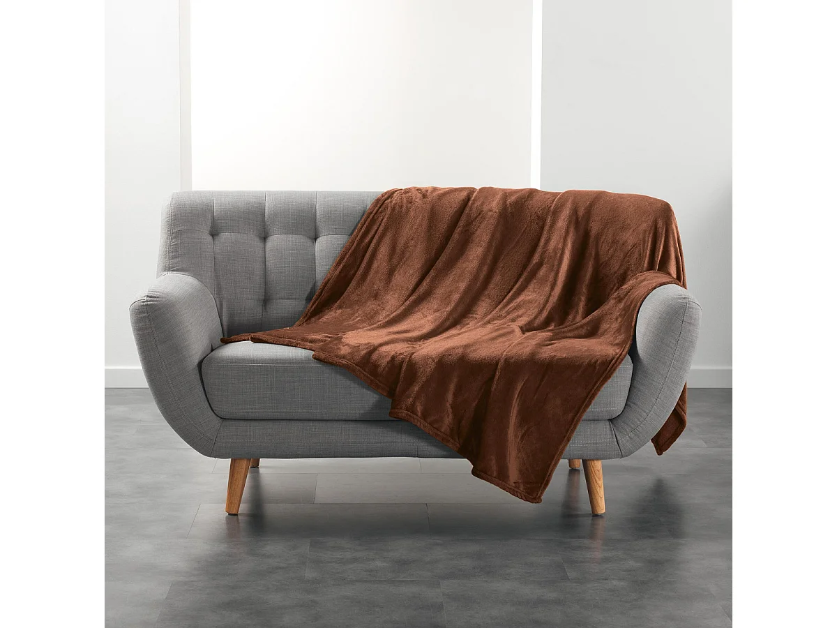 Plaid Uni en Flanelle "Flanou" 180x220cm Choco