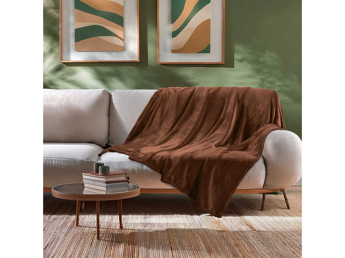 Plaid Uni en Flanelle "Flanou" 180x220cm Choco
