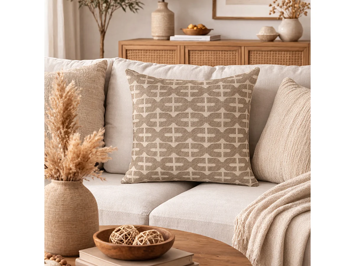 Coussin Déco Jacquard "Domino" 45x45cm Naturel