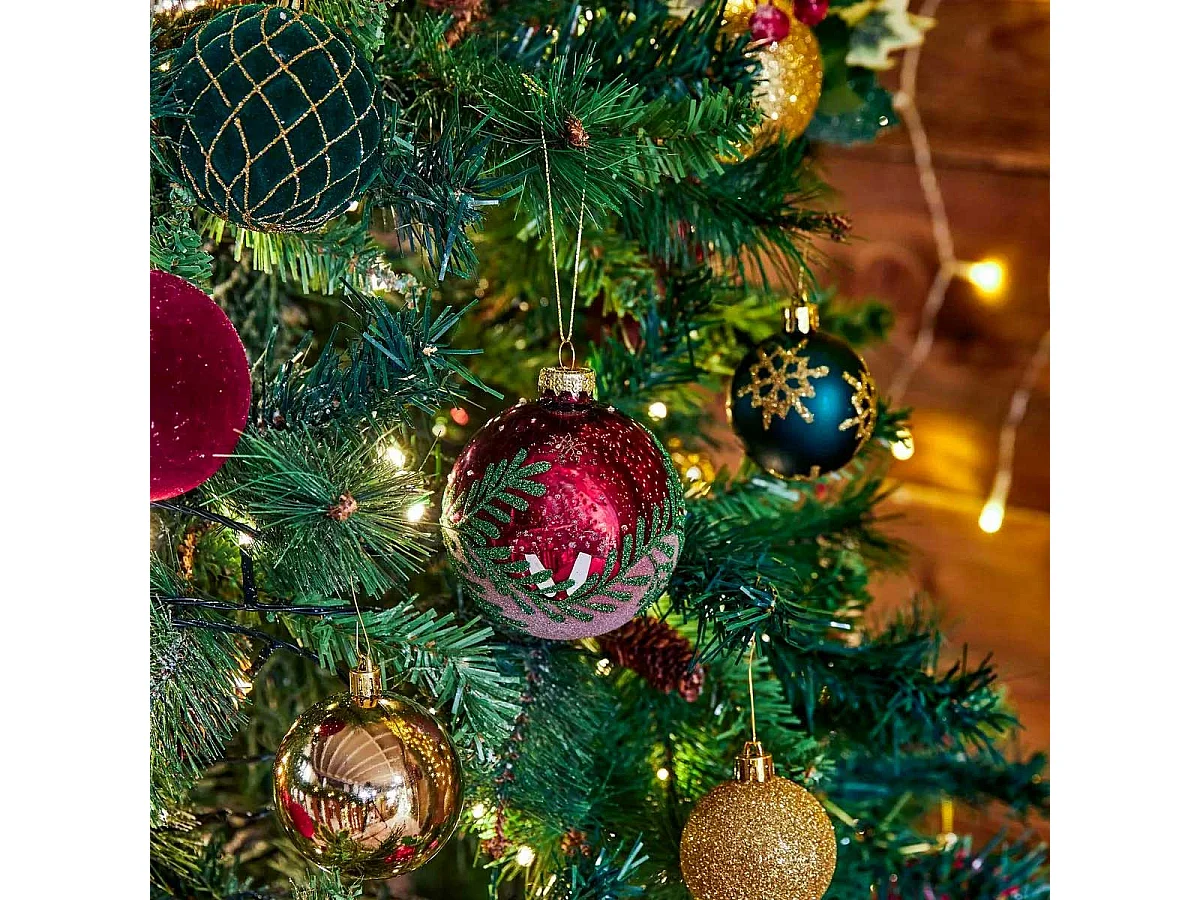 Boule de Noël en Verre "Branches" 9cm Rouge