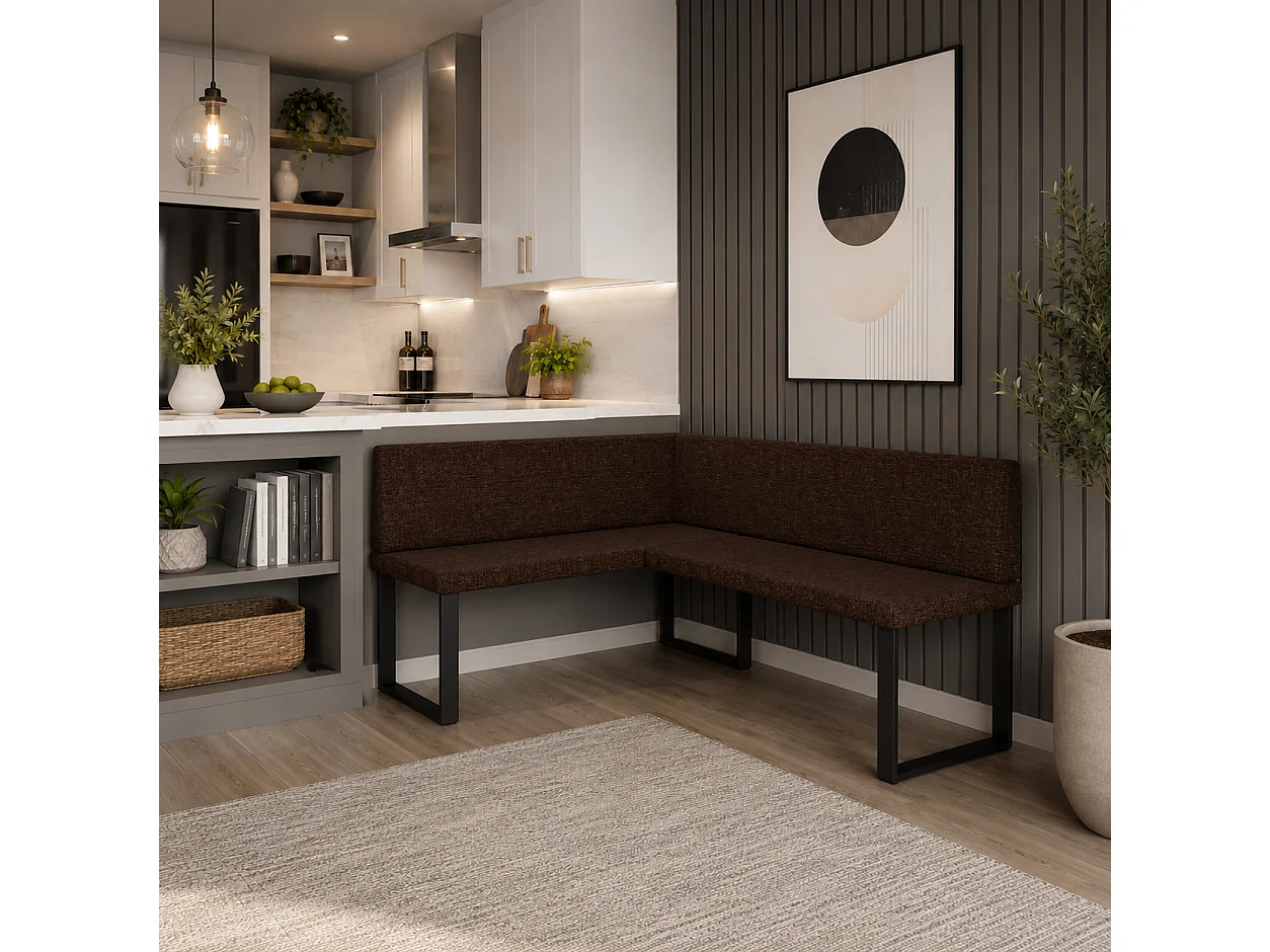 Banquette d’angle Akiko NINA Metal [] -142x196 GAUCHE-INARI 28- Tissu|Ensemble banquette d’angle|Cuisine|moderne|Coin salon|Coin repas