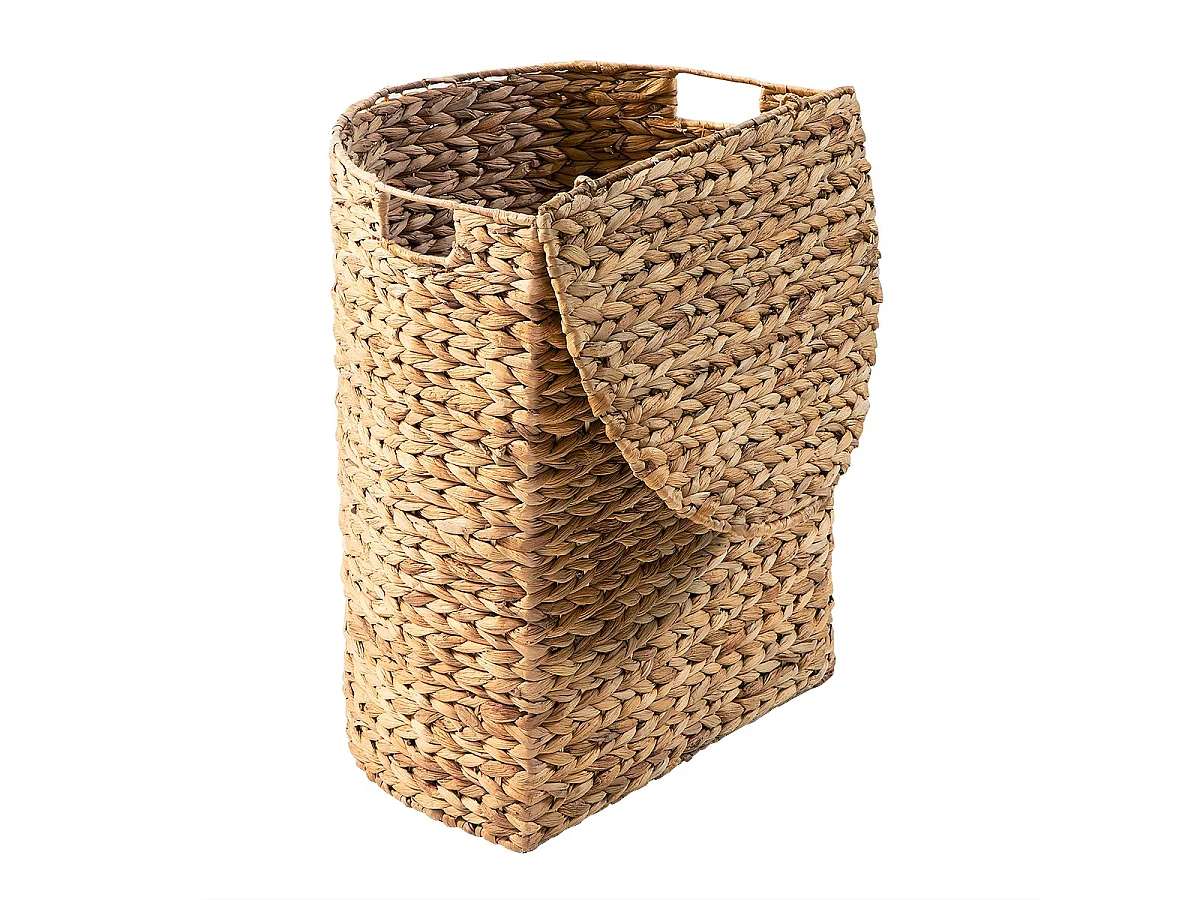 Half-moon water hyacinth laundry basket with lid, 45 cm long - NILA
