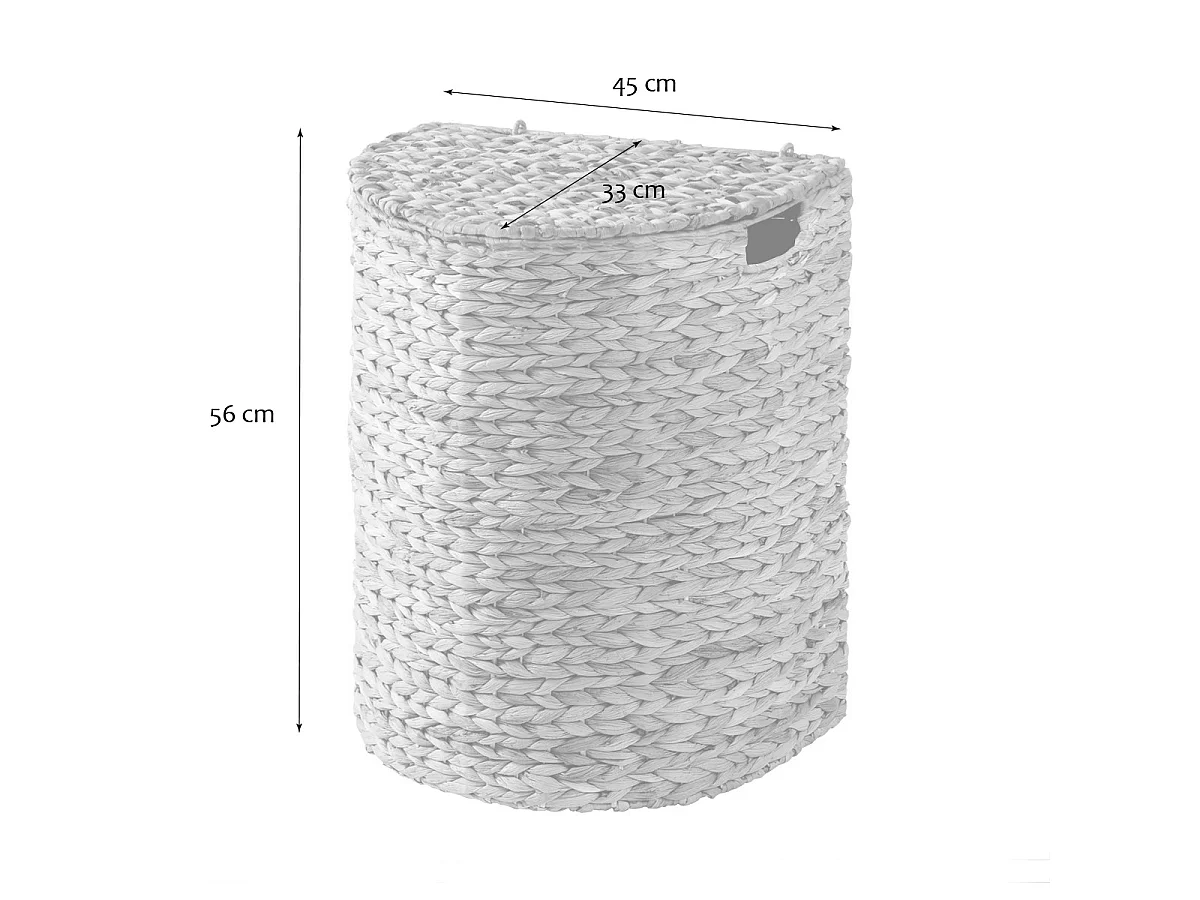Half-moon water hyacinth laundry basket with lid, 45 cm long - NILA