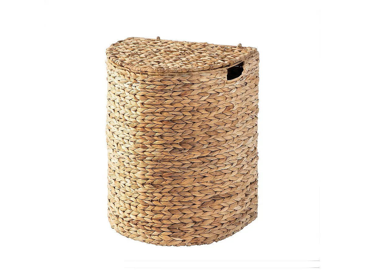 Half-moon water hyacinth laundry basket with lid, 45 cm long - NILA