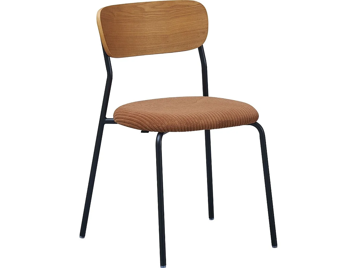Lot de 2 chaises en bois et velours côtelé terracotta - Leya
