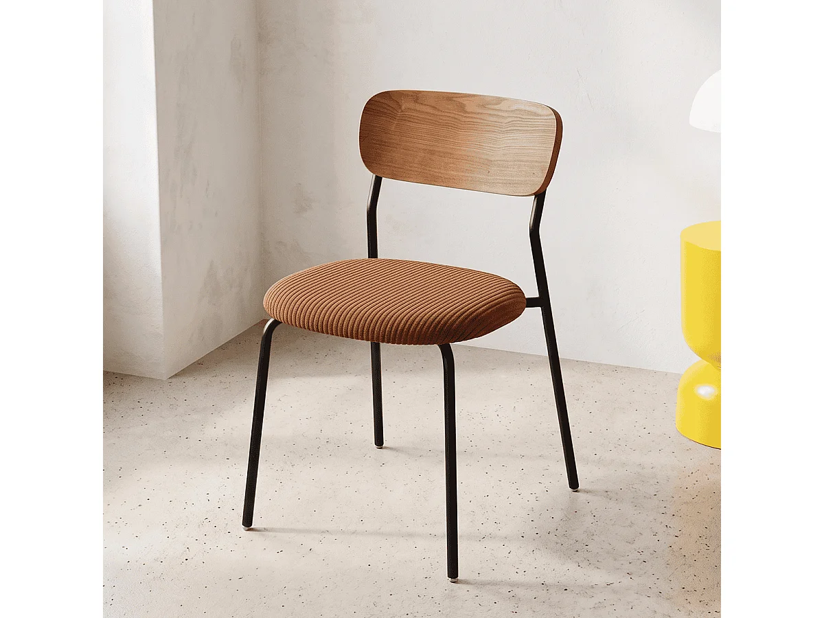 Lot de 2 chaises en bois et velours côtelé terracotta - Leya