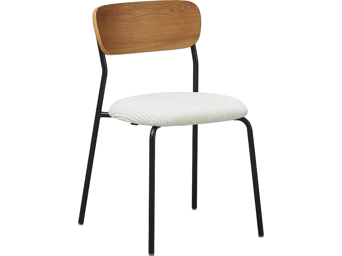 Lot de 2 chaises en bois et velours côtelé beige - Leya