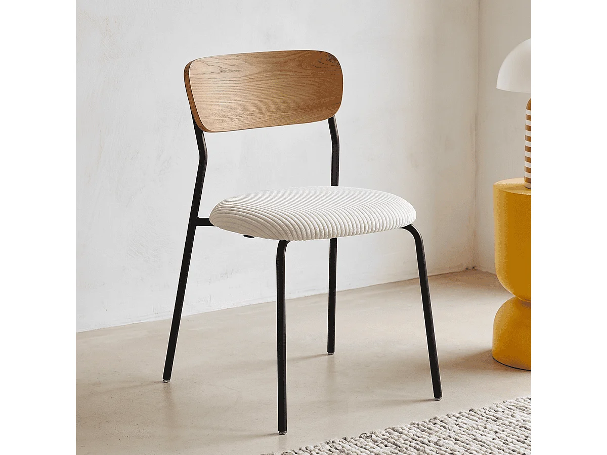 Lot de 2 chaises en bois et velours côtelé beige - Leya