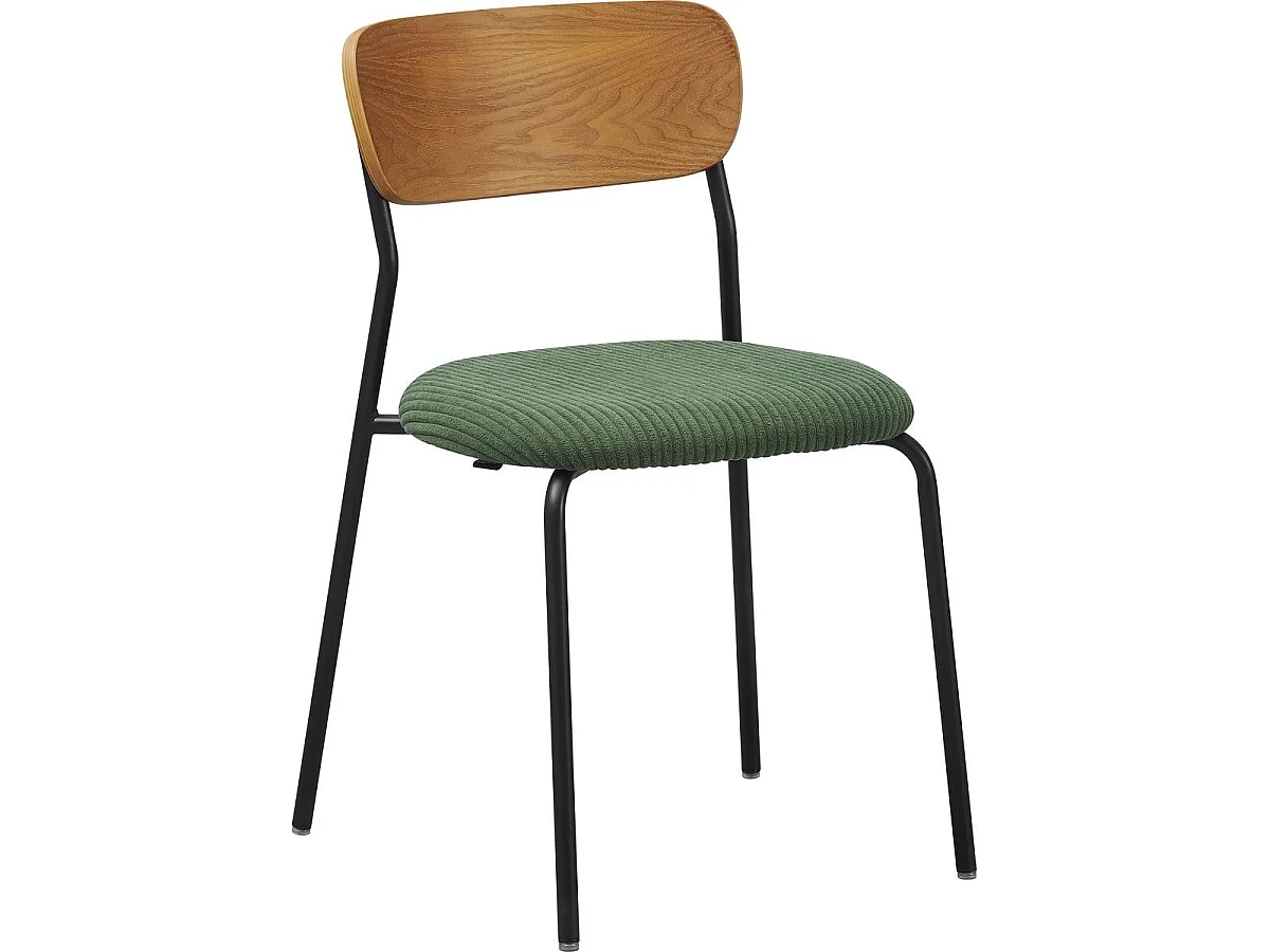 Lot de 2 chaises en bois et velours côtelé vert kaki - Leya