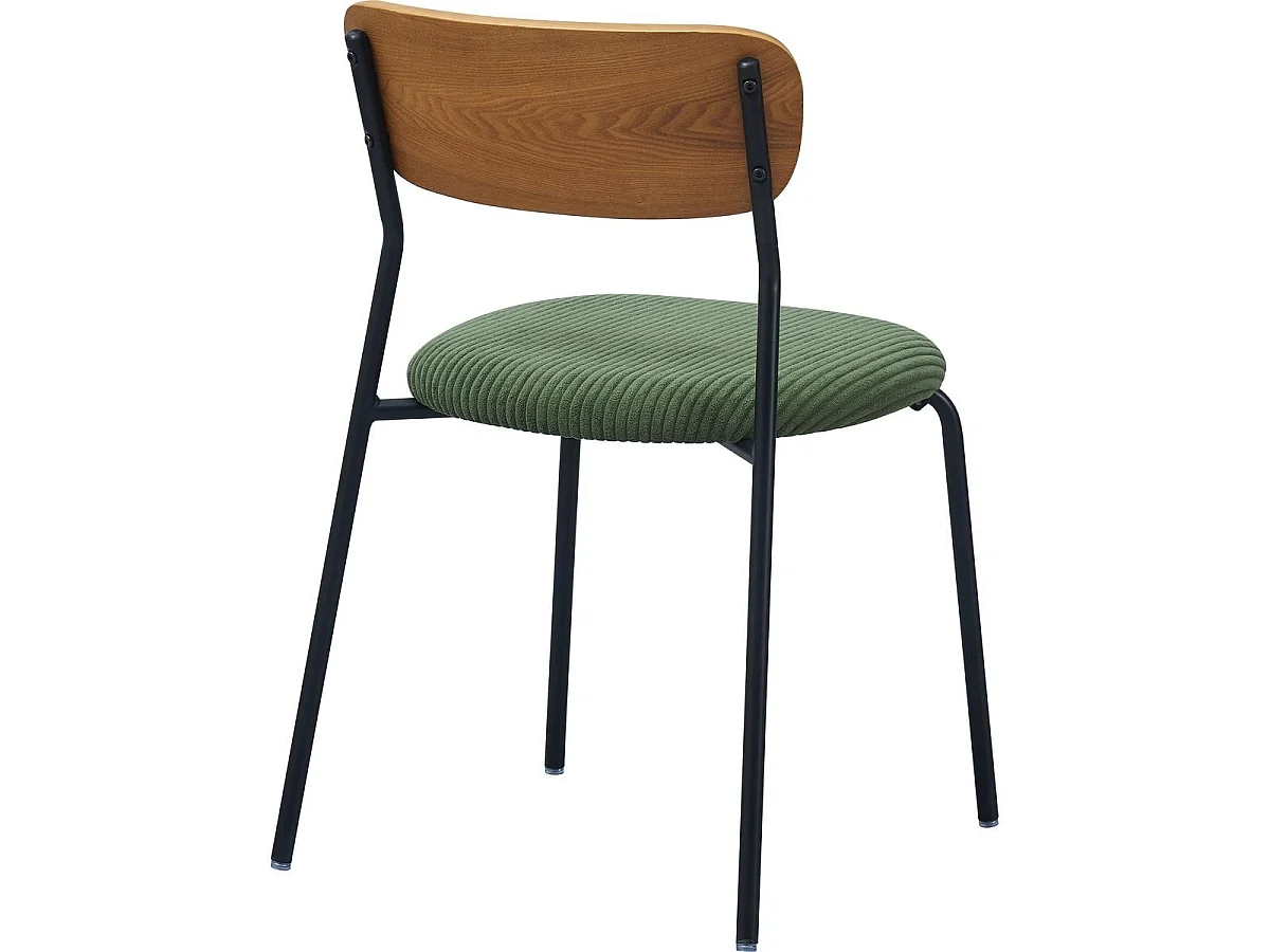 Lot de 2 chaises en bois et velours côtelé vert kaki - Leya