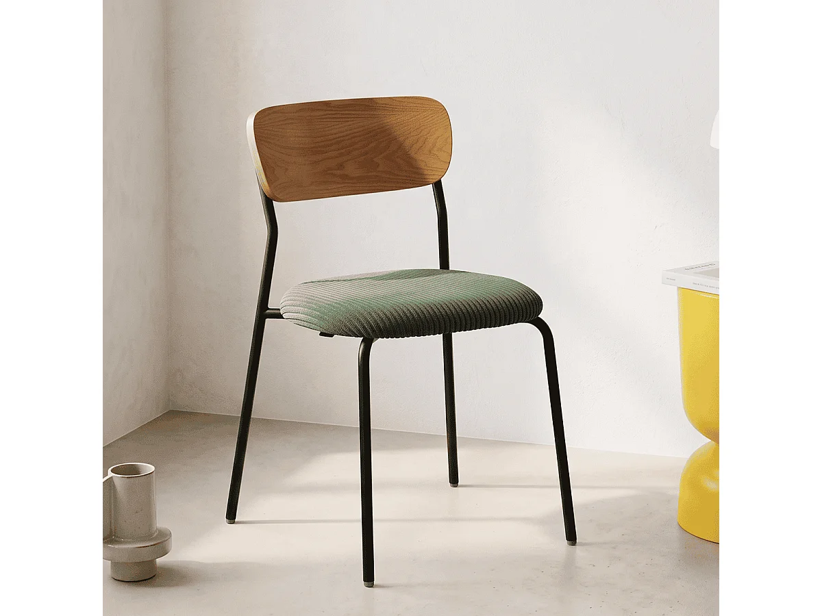 Lot de 2 chaises en bois et velours côtelé vert kaki - Leya