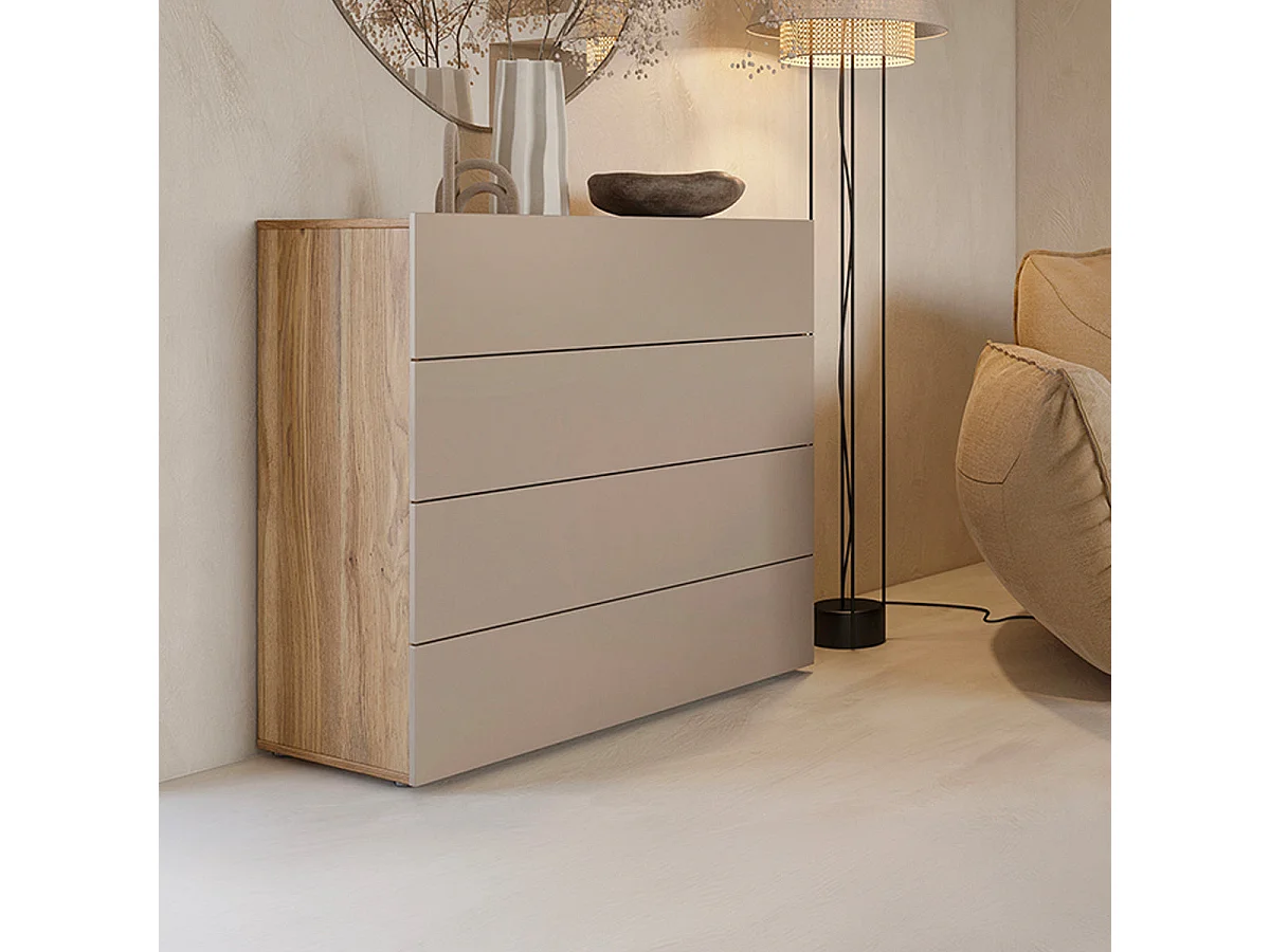 Kommode mit 4 Schubladen „Iséa“ in Taupe und Holz